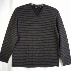 L Mens DKNY Striped V-Neck Heavy Tee Shirt